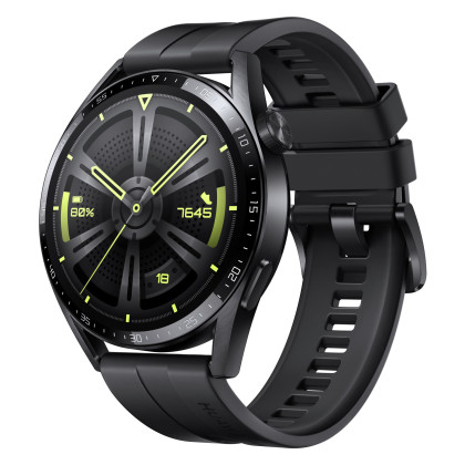 Huawei Watch GT 3, 46mm Aluminiumgehäuse, schwarz mit schwarzem Fluorelastomer Armband