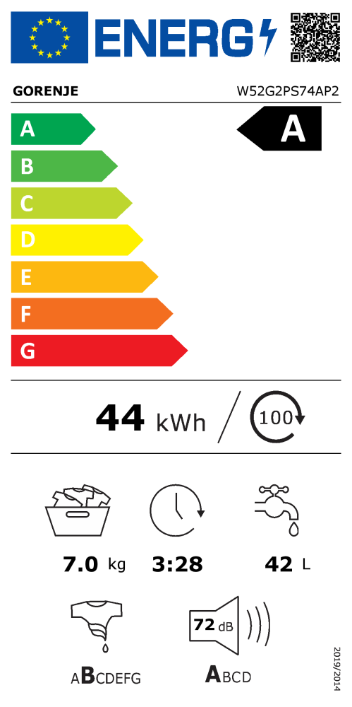 GORENJE W52G2PS74AP2 Waschmaschine (Frontlader, freistehend, 7 kg, A, 1400 U/Min)