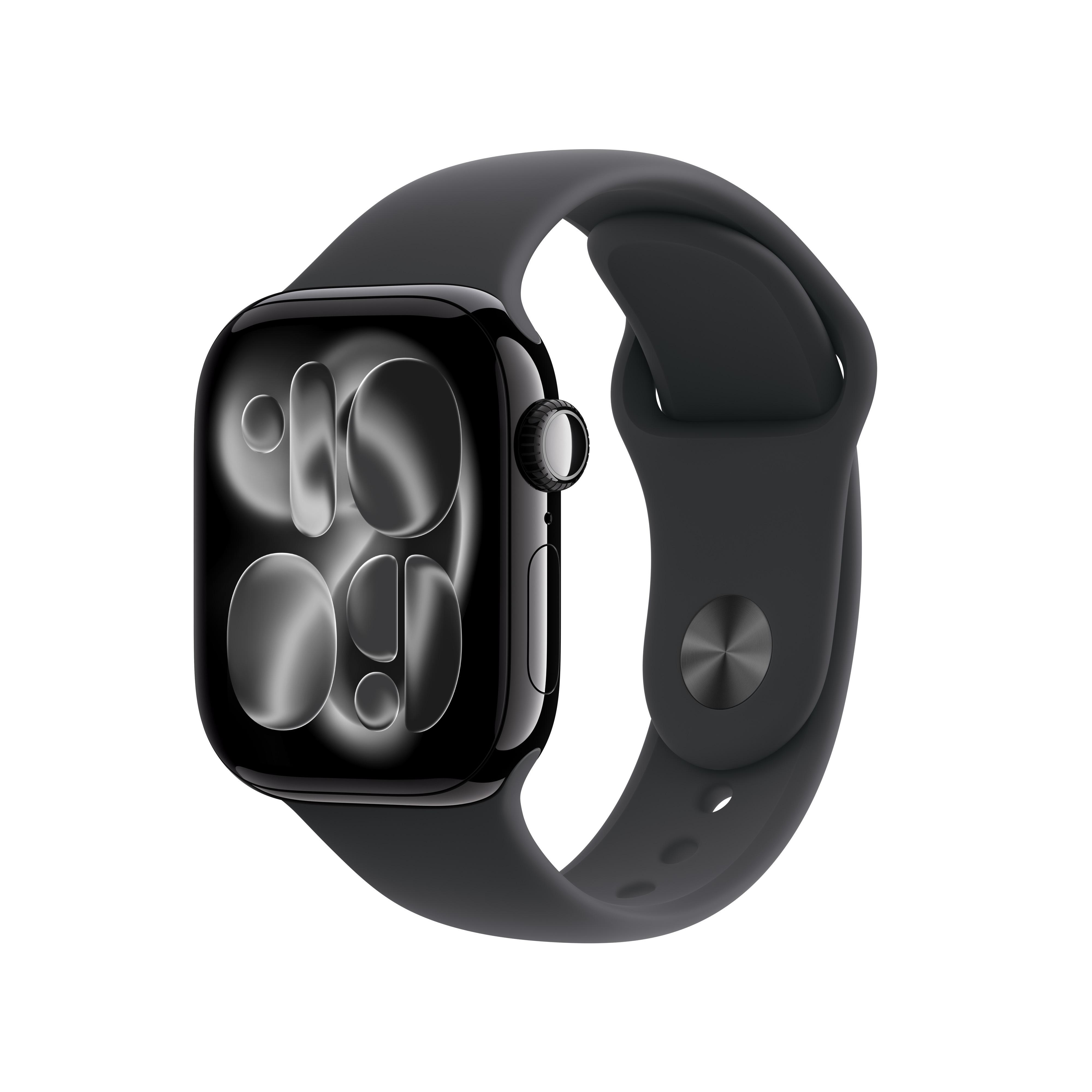 Apple Watch Series 11, GPS, 42mm, Diamantschwarz Aluminiumgehäuse mit schwarzem Sportband - M/L