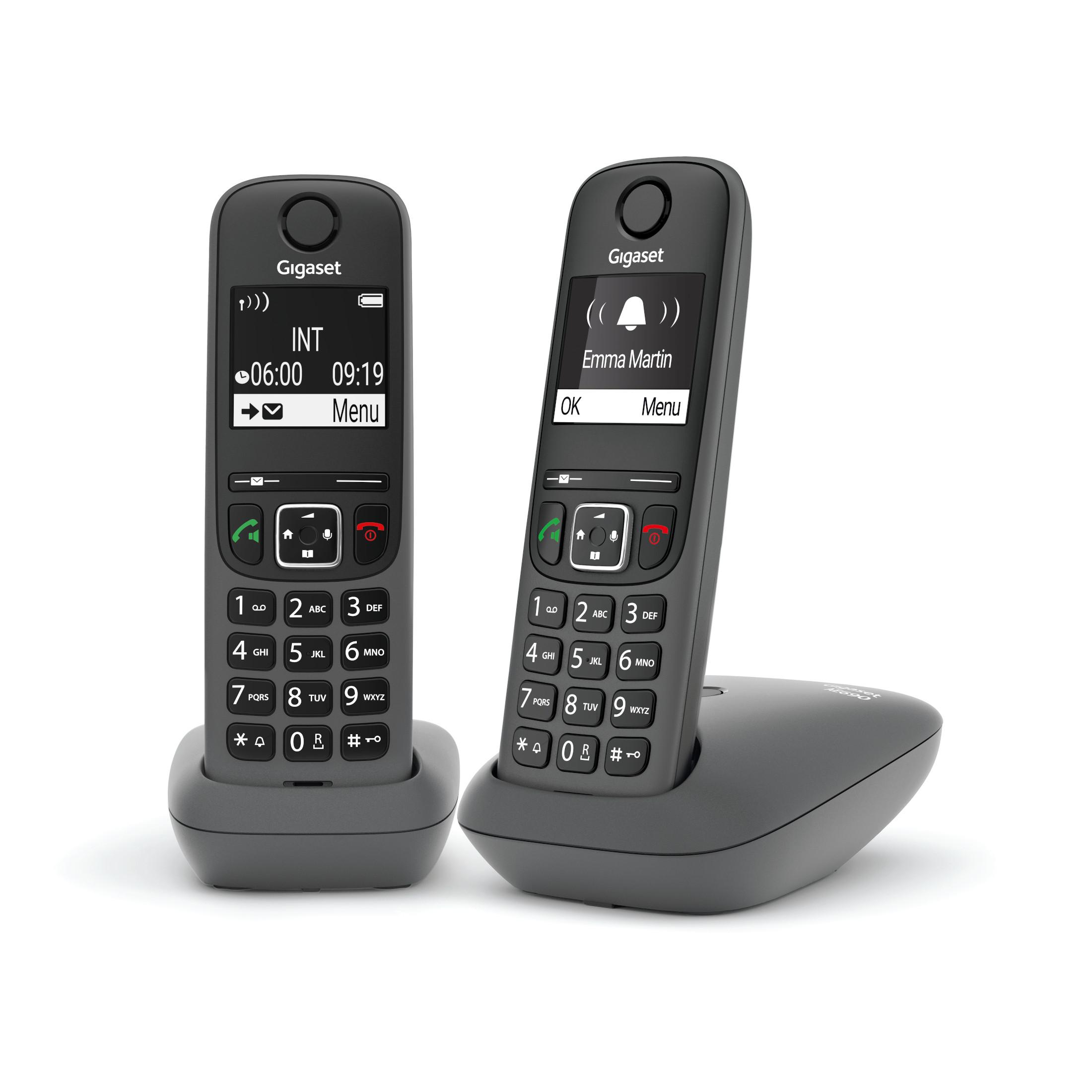 Gigaset AE 690 Duo anthrazit Schnurloses-Telefon (Freisprechen, bis zu 100 Telefonbucheinträge, zwei Mobilteile)